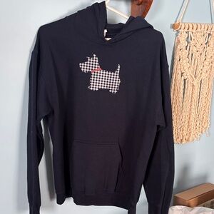 Gildan Navy Hoodie with Gingham Scottie Dog Design size medium